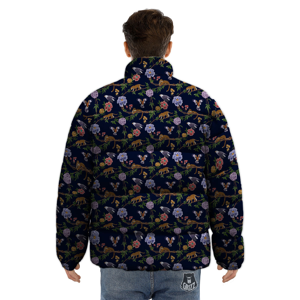 Jaguar And Eagle Print Pattern Puffer Jacket-grizzshop
