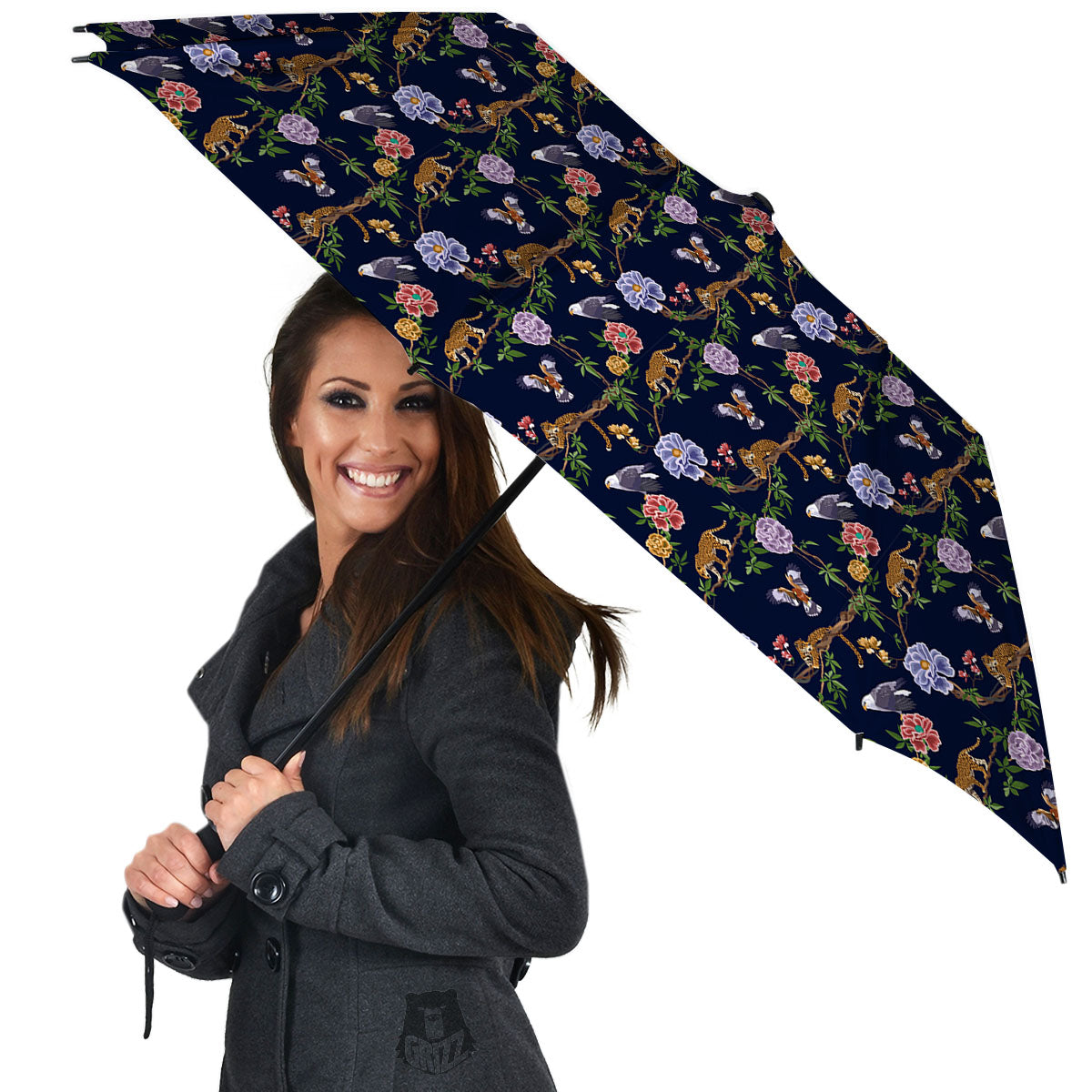 Jaguar And Eagle Print Pattern Umbrella-grizzshop