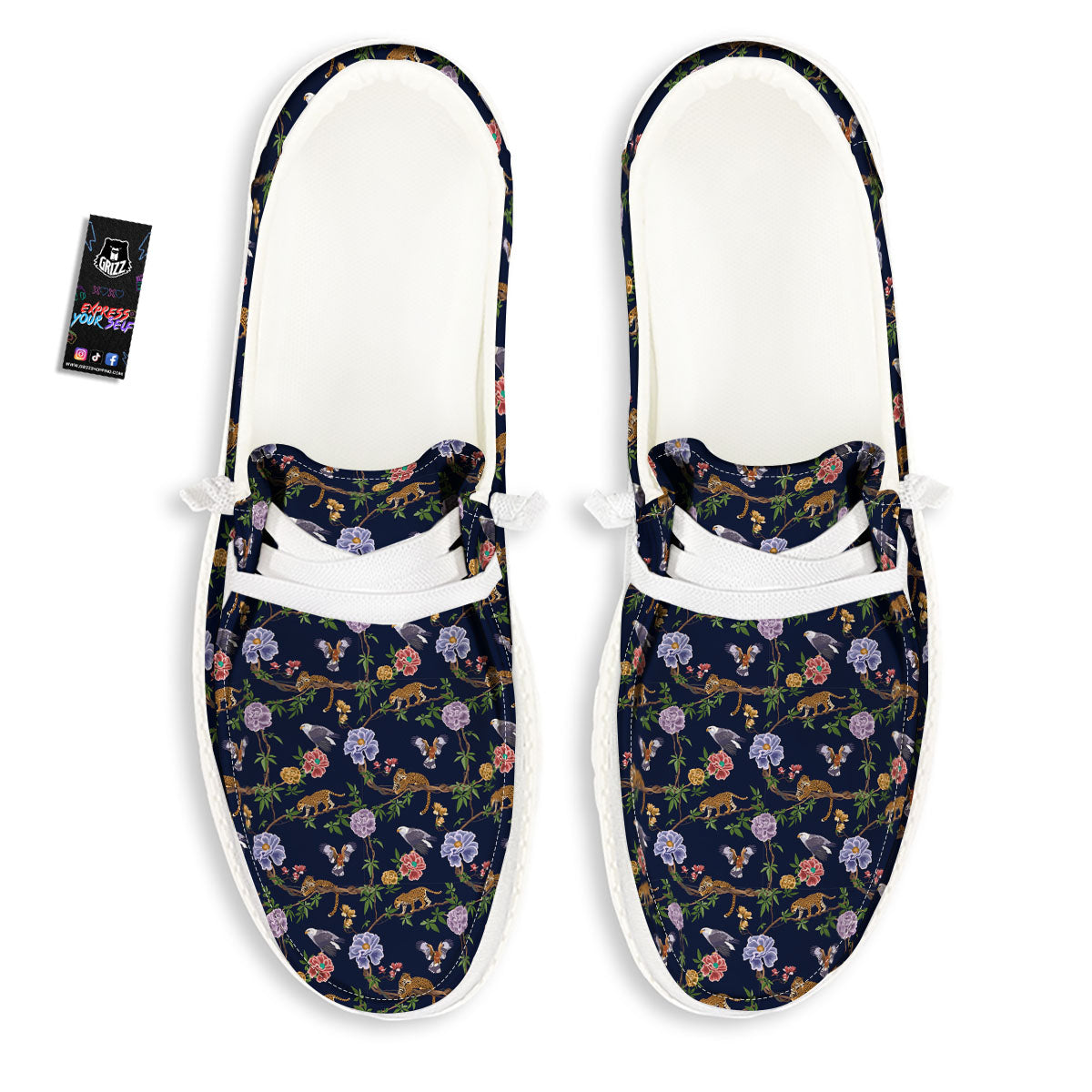 Jaguar And Eagle Print Pattern White Loafers-grizzshop