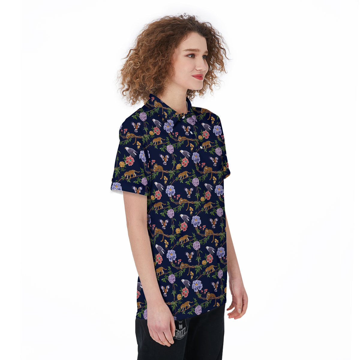 Jaguar And Eagle Print Pattern Women's Golf Shirts-grizzshop