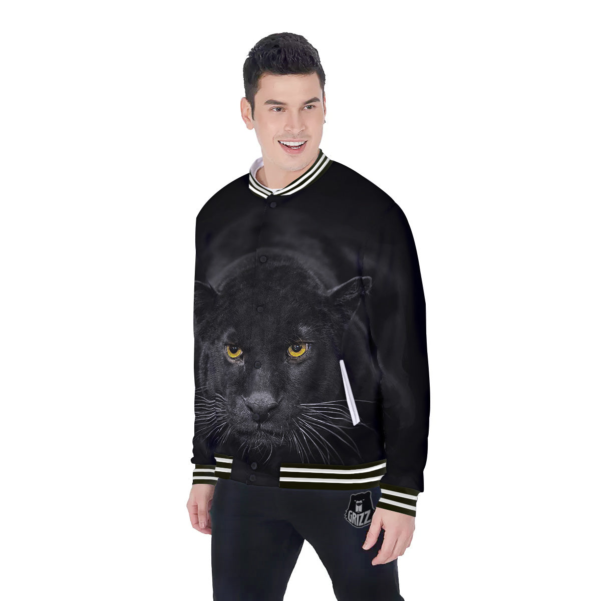 Jaguar Black Print Baseball Jacket-grizzshop