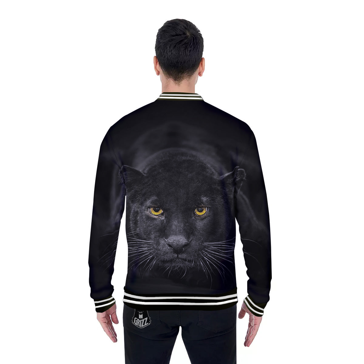 Jaguar Black Print Baseball Jacket-grizzshop
