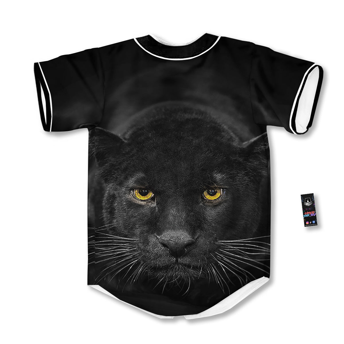Jaguar Black Print Baseball Jersey-grizzshop