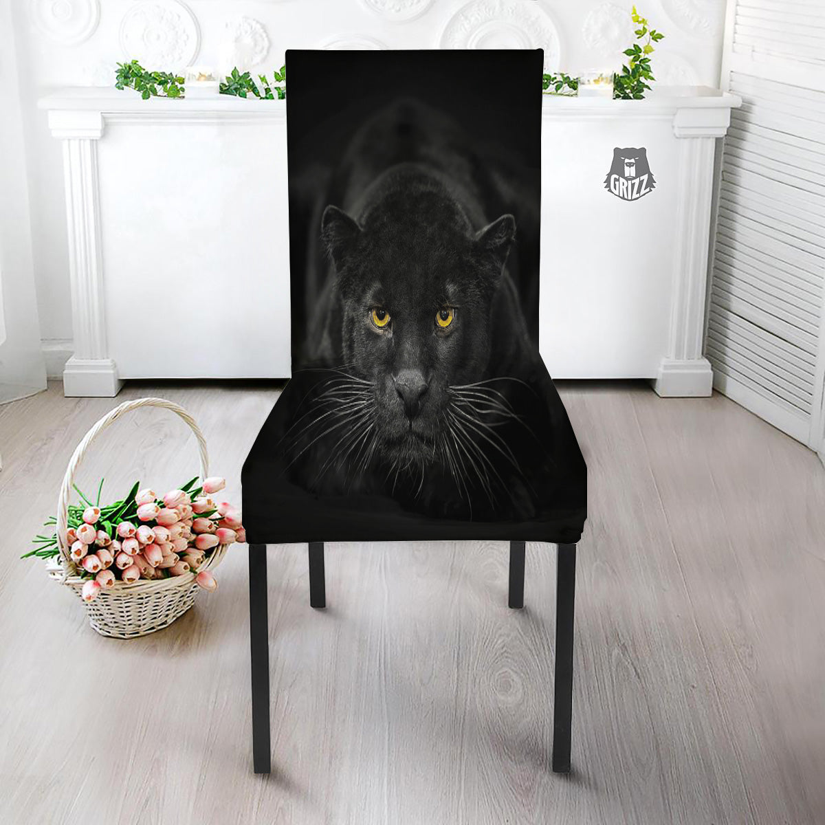Jaguar Black Print Dining Chair Slipcover-grizzshop