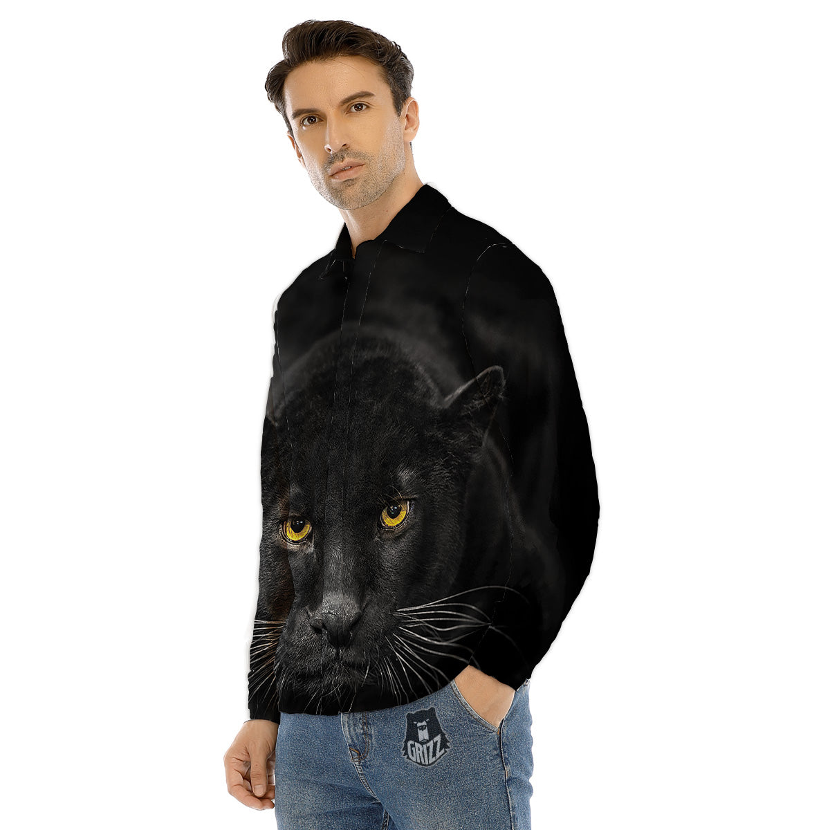 Jaguar Black Print Men's Dress Shirts-grizzshop