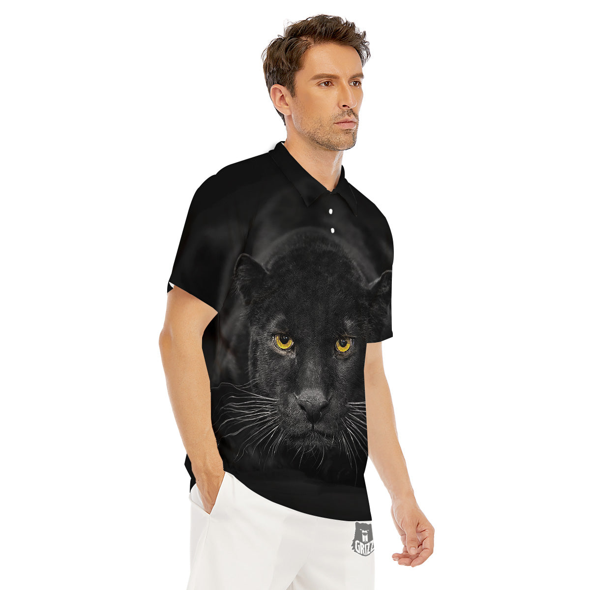 Jaguar Black Print Men's Golf Shirts-grizzshop
