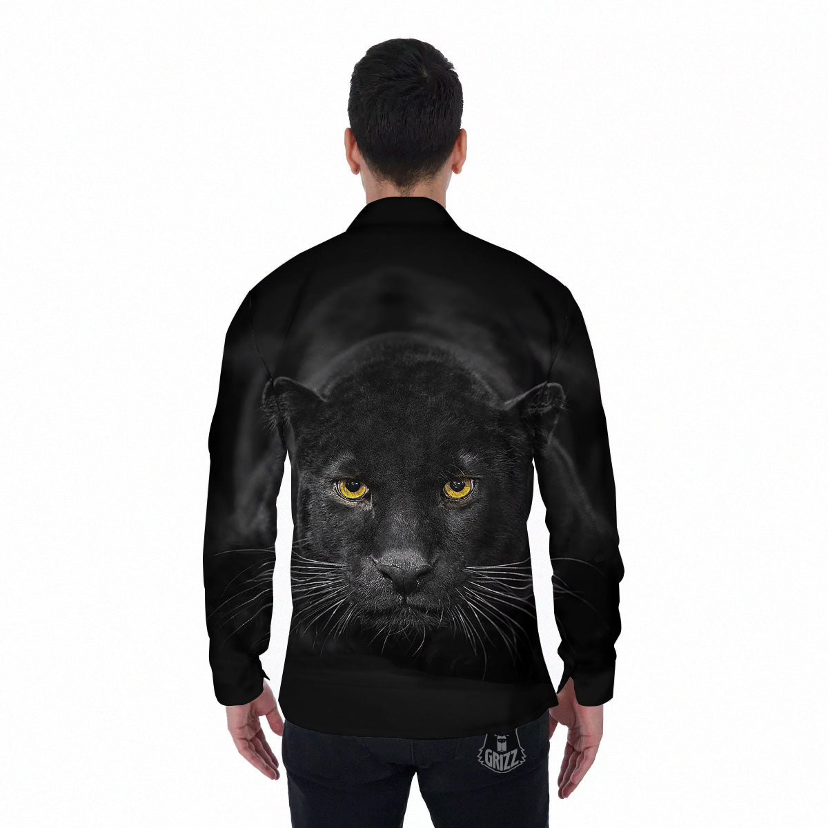 Jaguar Black Print Men's Long Sleeve Shirts-grizzshop
