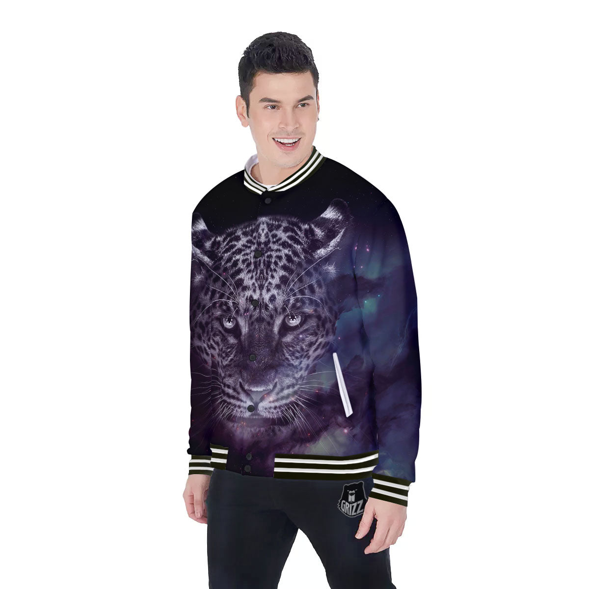 Jaguar Galaxy Print Baseball Jacket-grizzshop