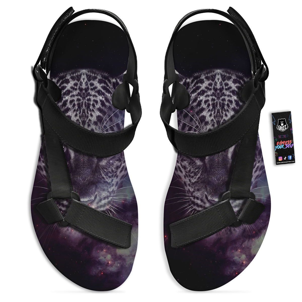 Jaguar Galaxy Print Black Open Toe Sandals-grizzshop