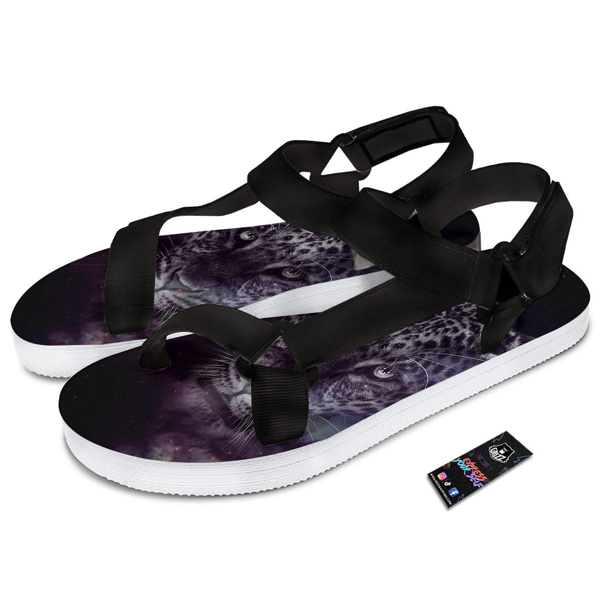 Jaguar Galaxy Print Black Open Toe Sandals-grizzshop
