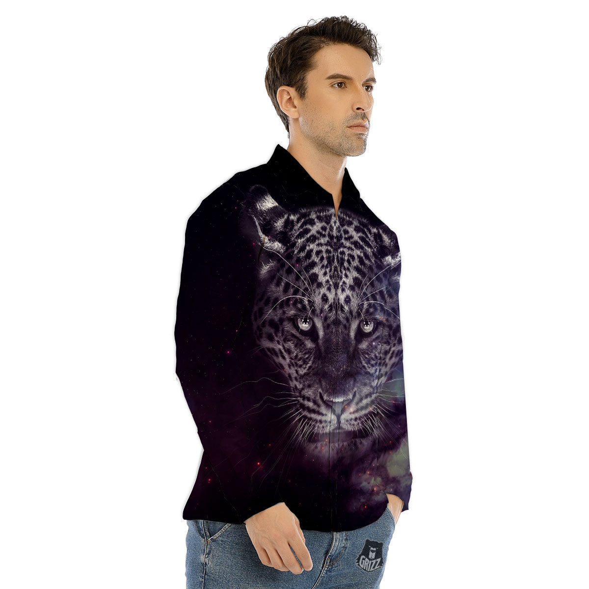 Jaguar Galaxy Print Men's Dress Shirts-grizzshop