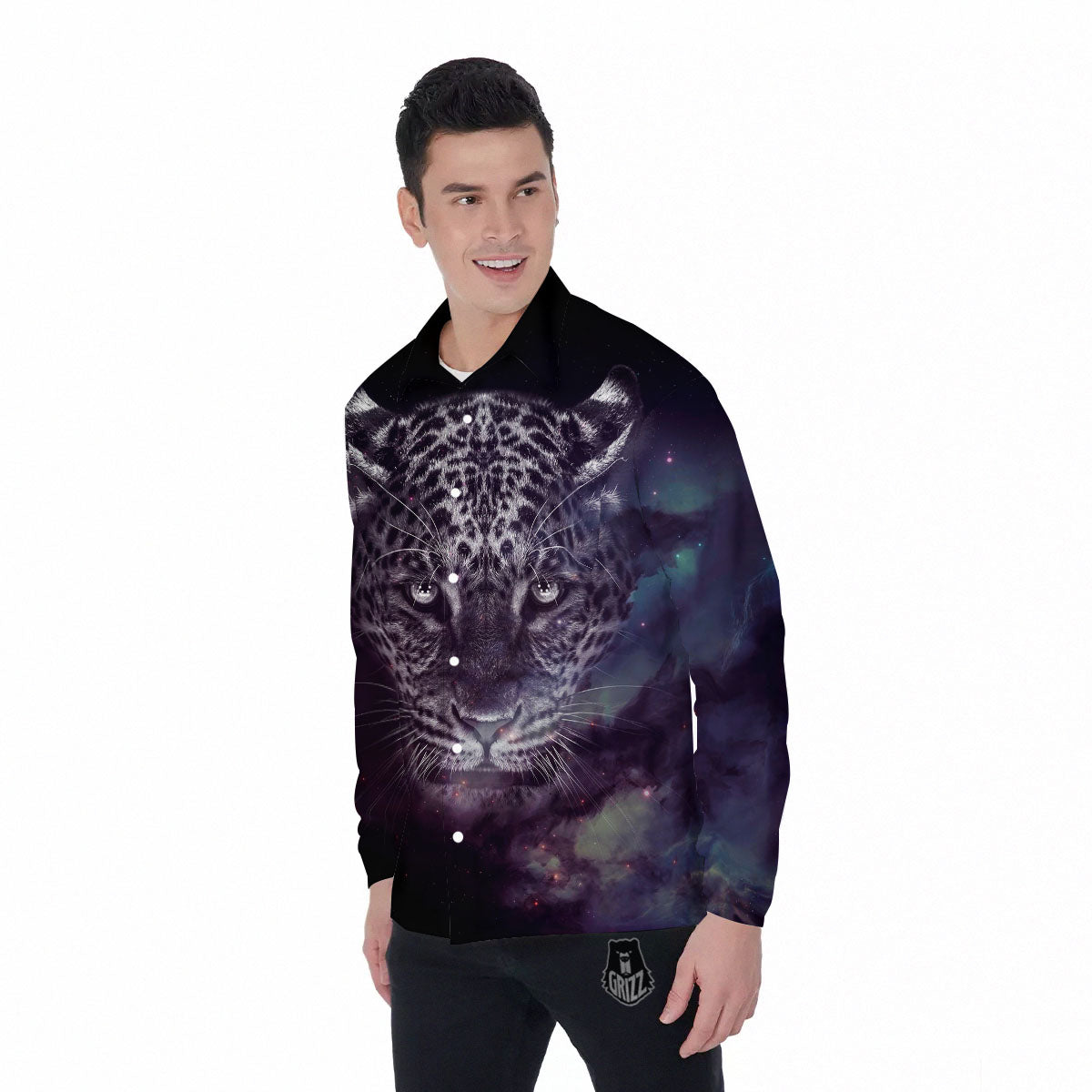 Jaguar Galaxy Print Men's Long Sleeve Shirts-grizzshop