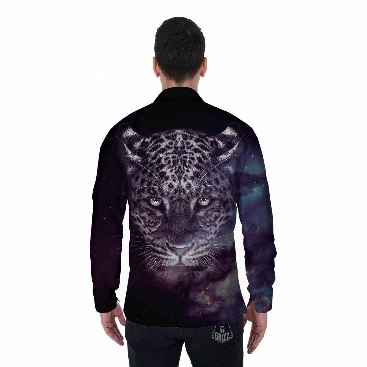 Jaguar Galaxy Print Men's Long Sleeve Shirts-grizzshop