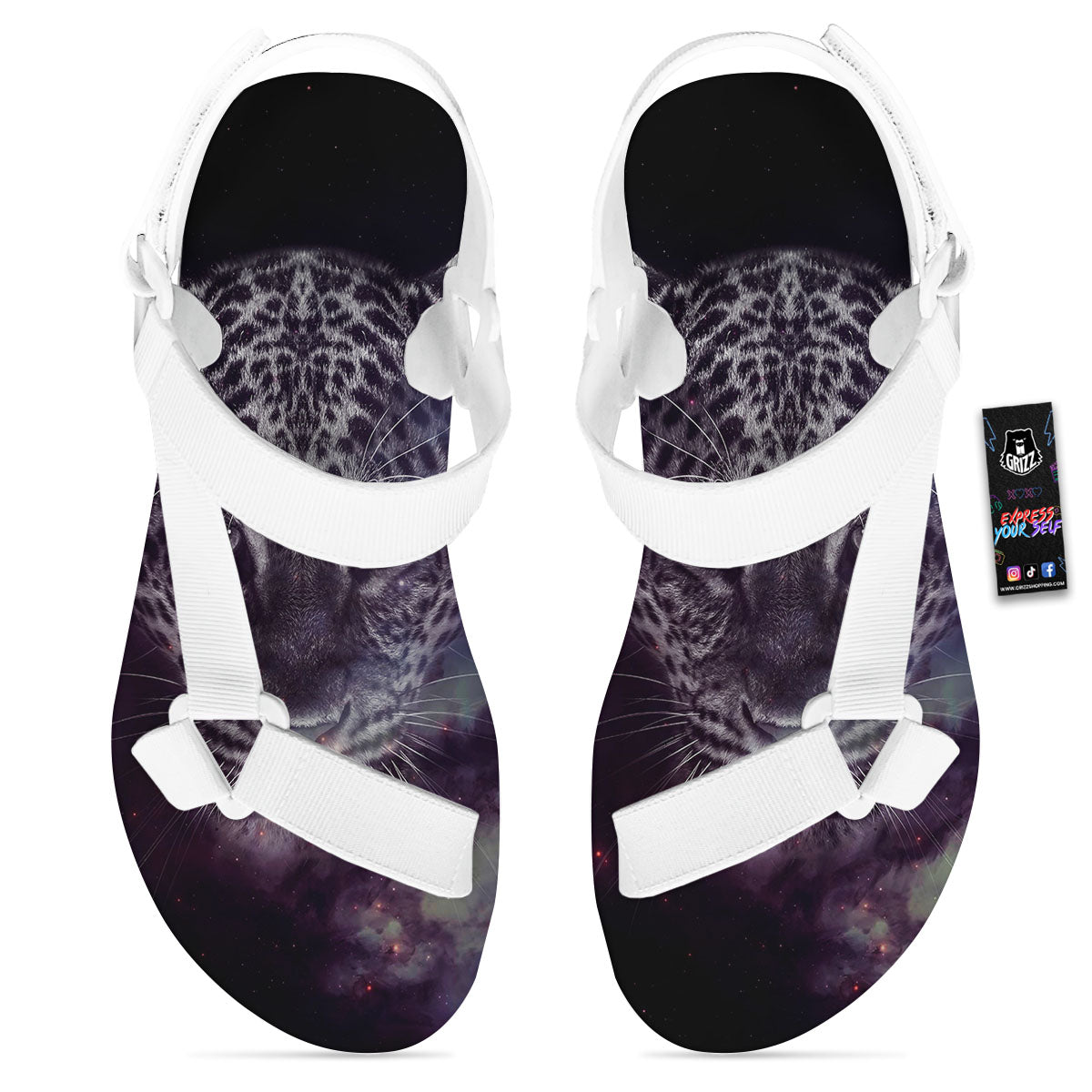 Jaguar Galaxy Print White Open Toe Sandals-grizzshop