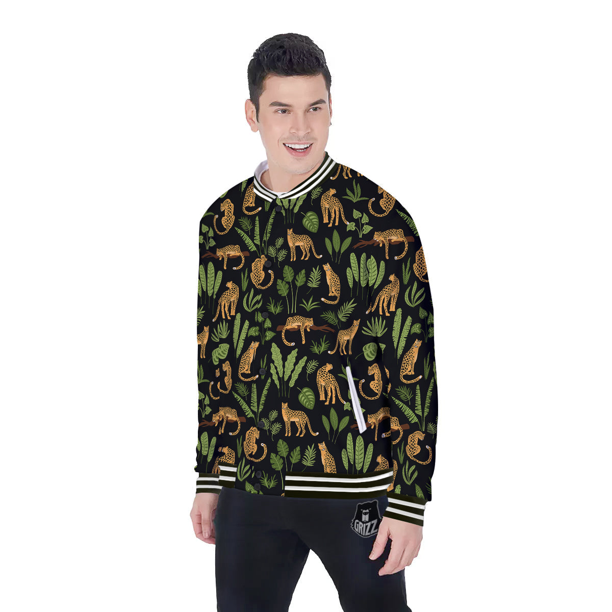 Jaguar Tropical Print Pattern Baseball Jacket-grizzshop