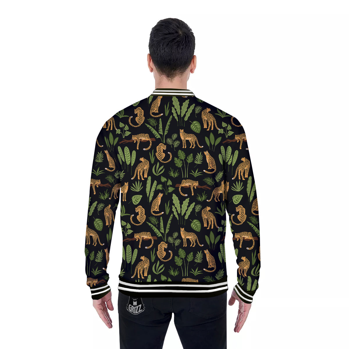 Jaguar Tropical Print Pattern Baseball Jacket-grizzshop