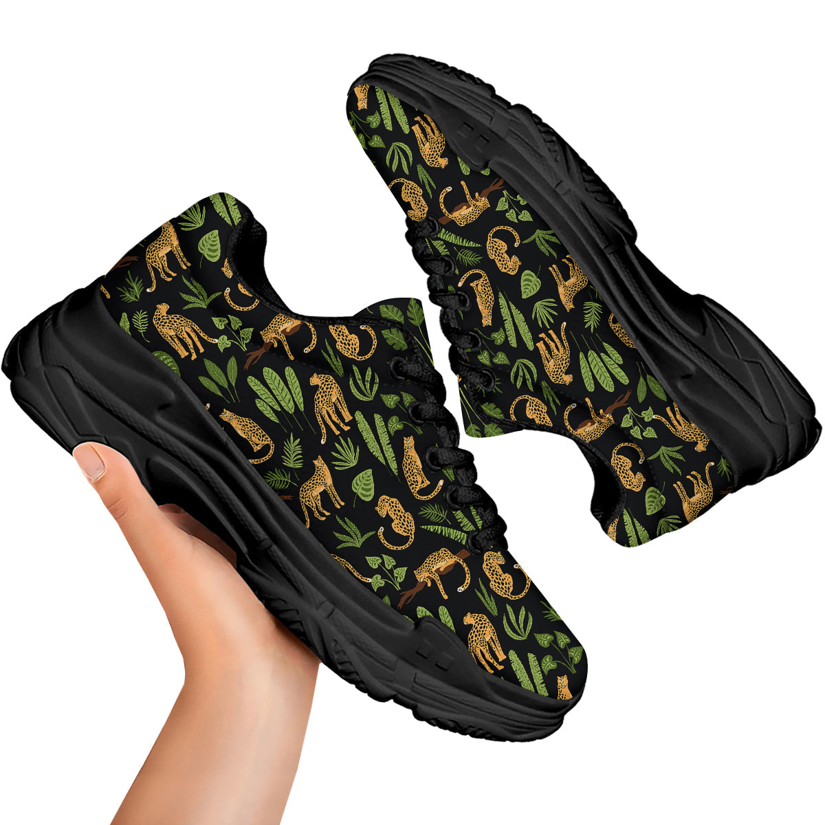 Jaguar Tropical Print Pattern Black Chunky Shoes-grizzshop