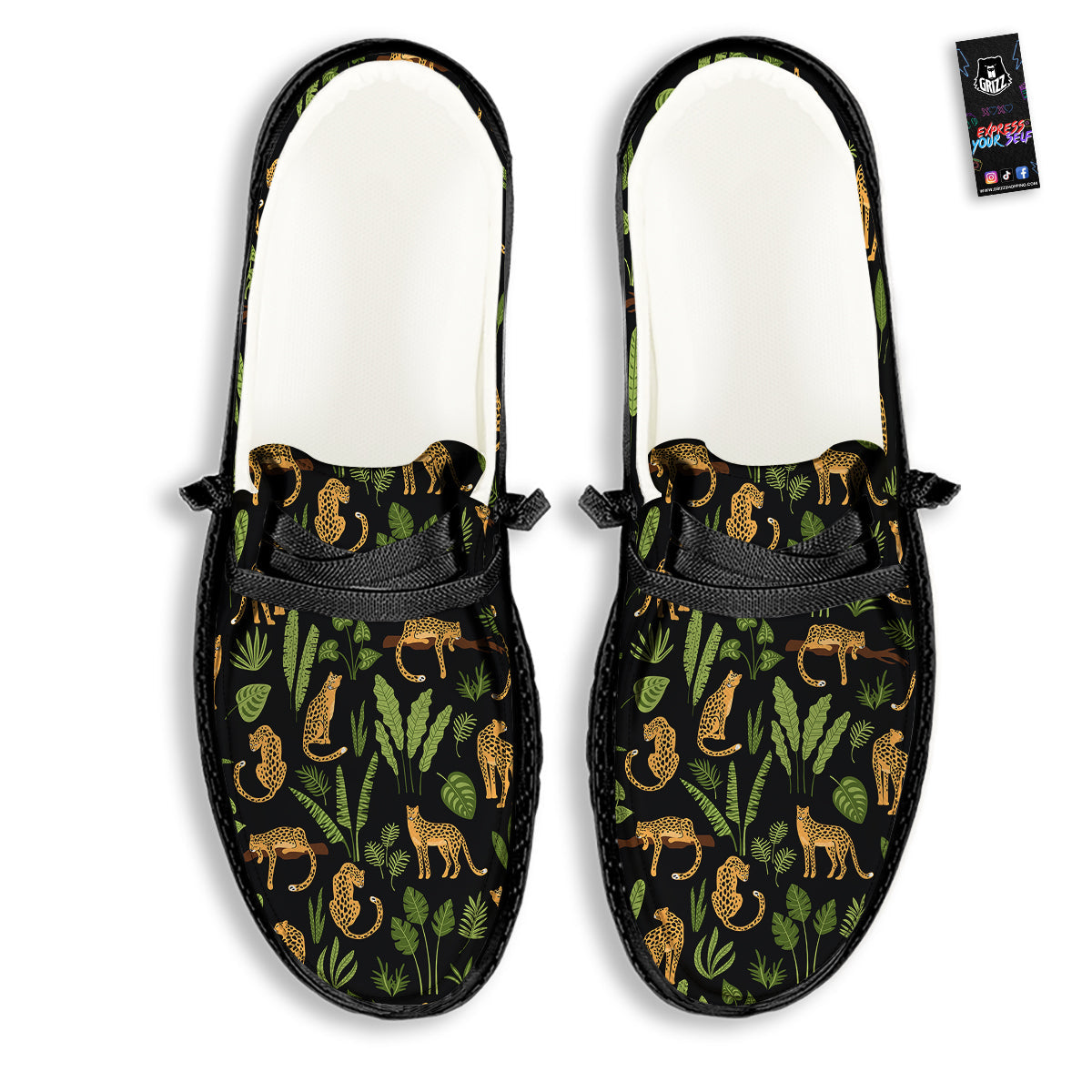 Jaguar Tropical Print Pattern Black Loafers-grizzshop