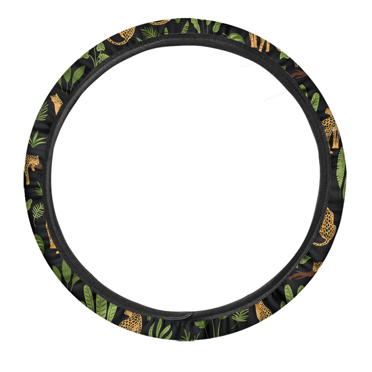 Jaguar Tropical Print Pattern Car Steering Wheel Cover-grizzshop