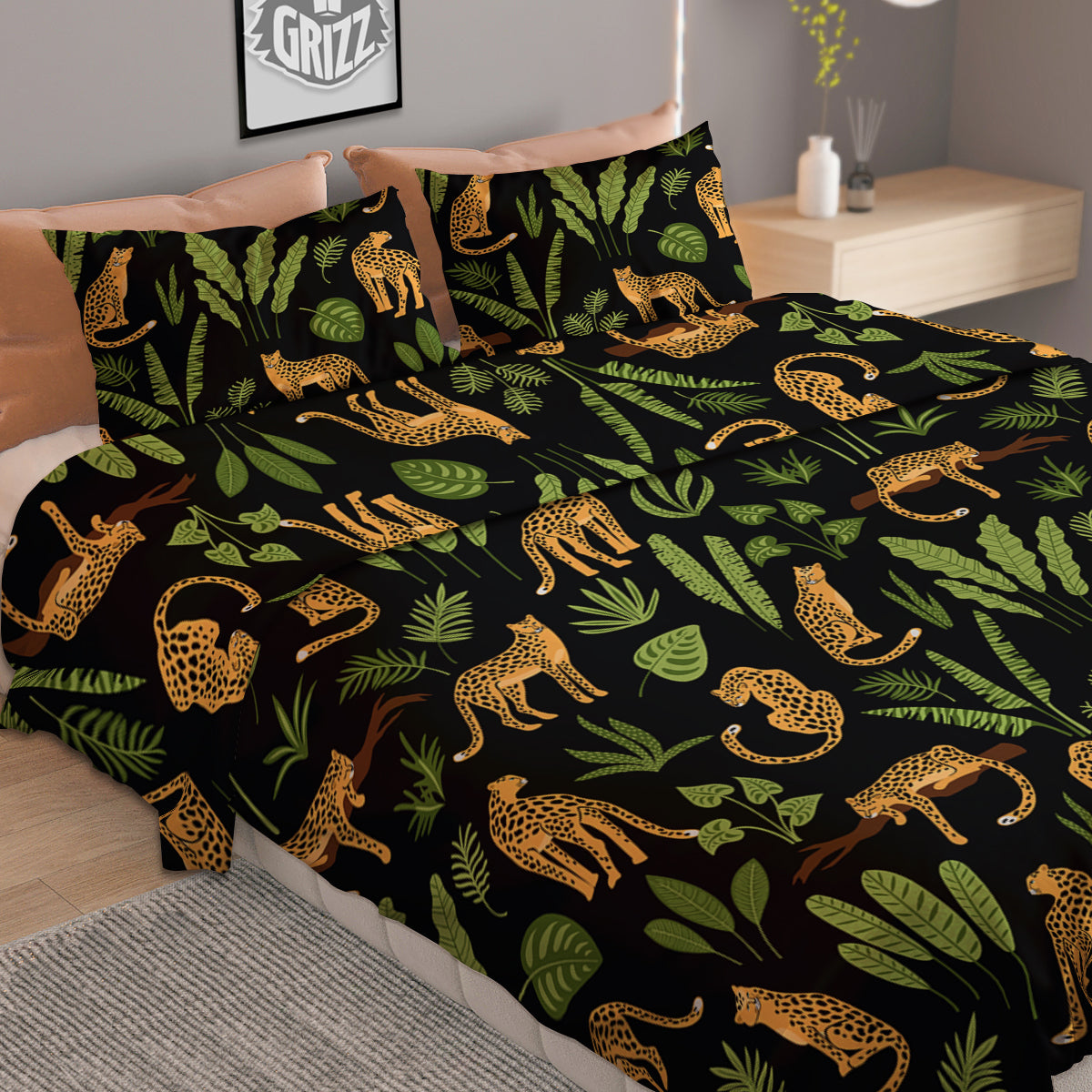 Jaguar Tropical Print Pattern Duvet Cover Bedding Set-grizzshop