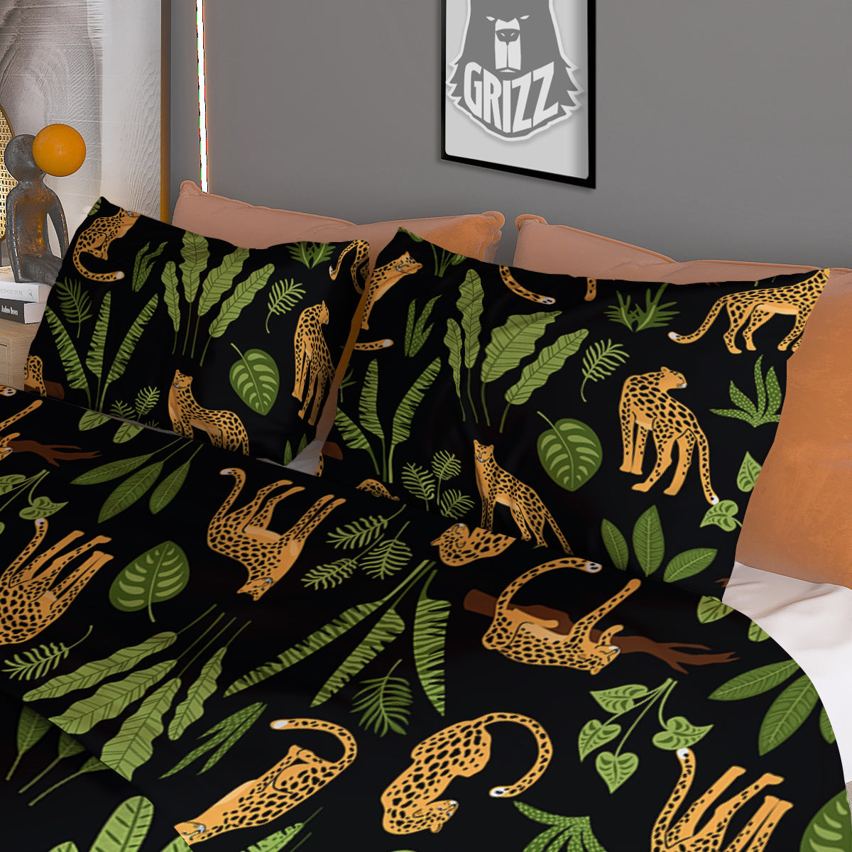 Jaguar Tropical Print Pattern Duvet Cover Bedding Set-grizzshop