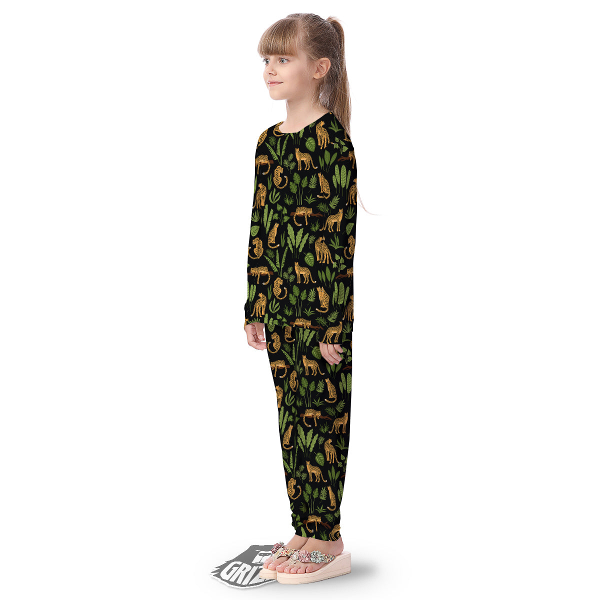 Jaguar Tropical Print Pattern Kid's Pajamas-grizzshop