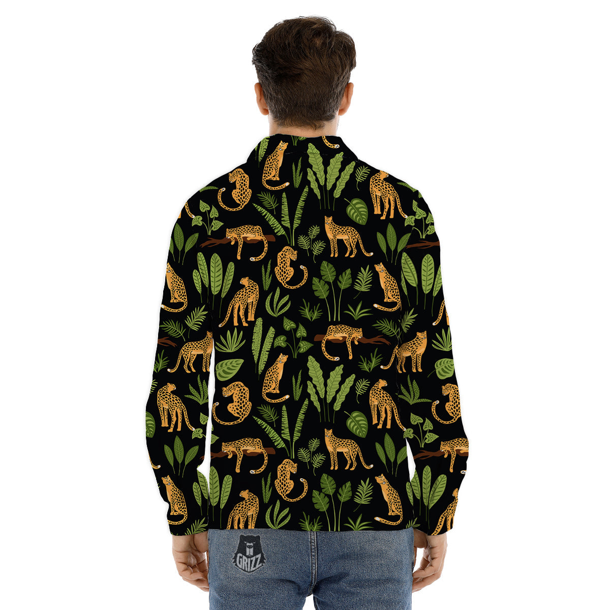 Jaguar Tropical Print Pattern Men's Dress Shirts-grizzshop