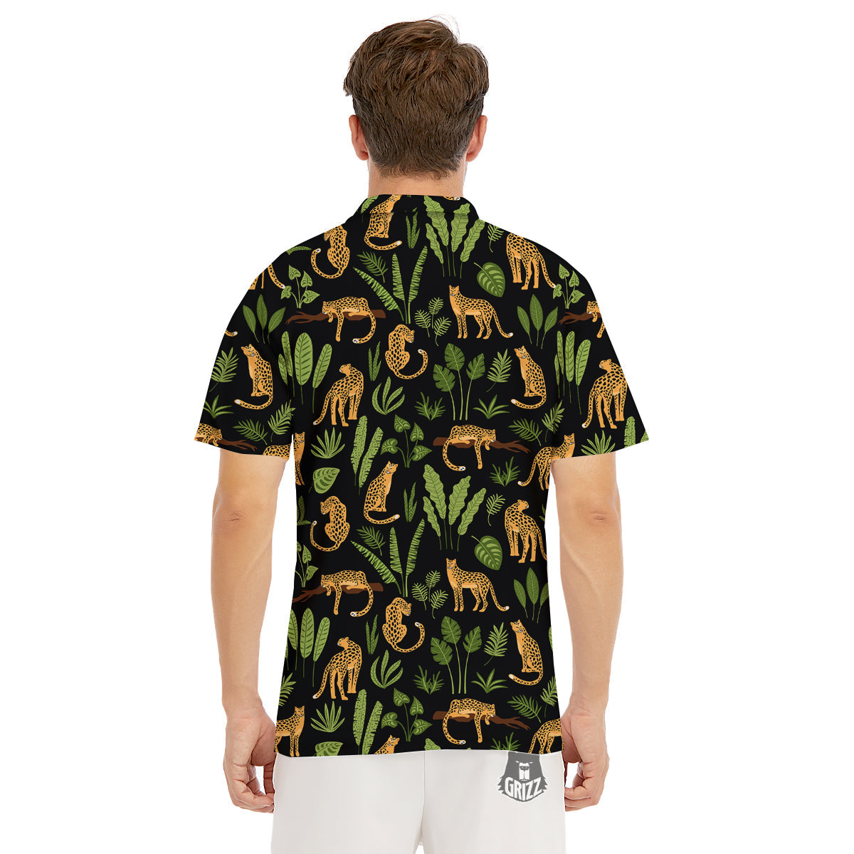 Jaguar Tropical Print Pattern Men's Golf Shirts-grizzshop