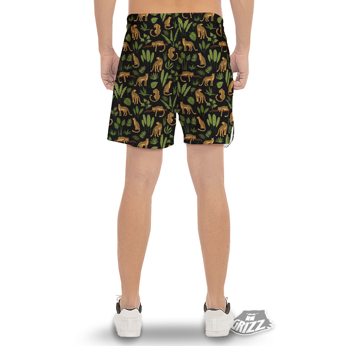 Jaguar Tropical Print Pattern Men's Gym Shorts-grizzshop