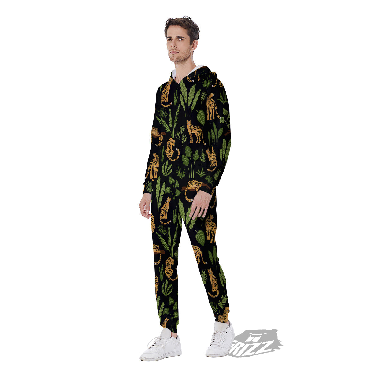 Jaguar Tropical Print Pattern Men's Jumpsuit-grizzshop