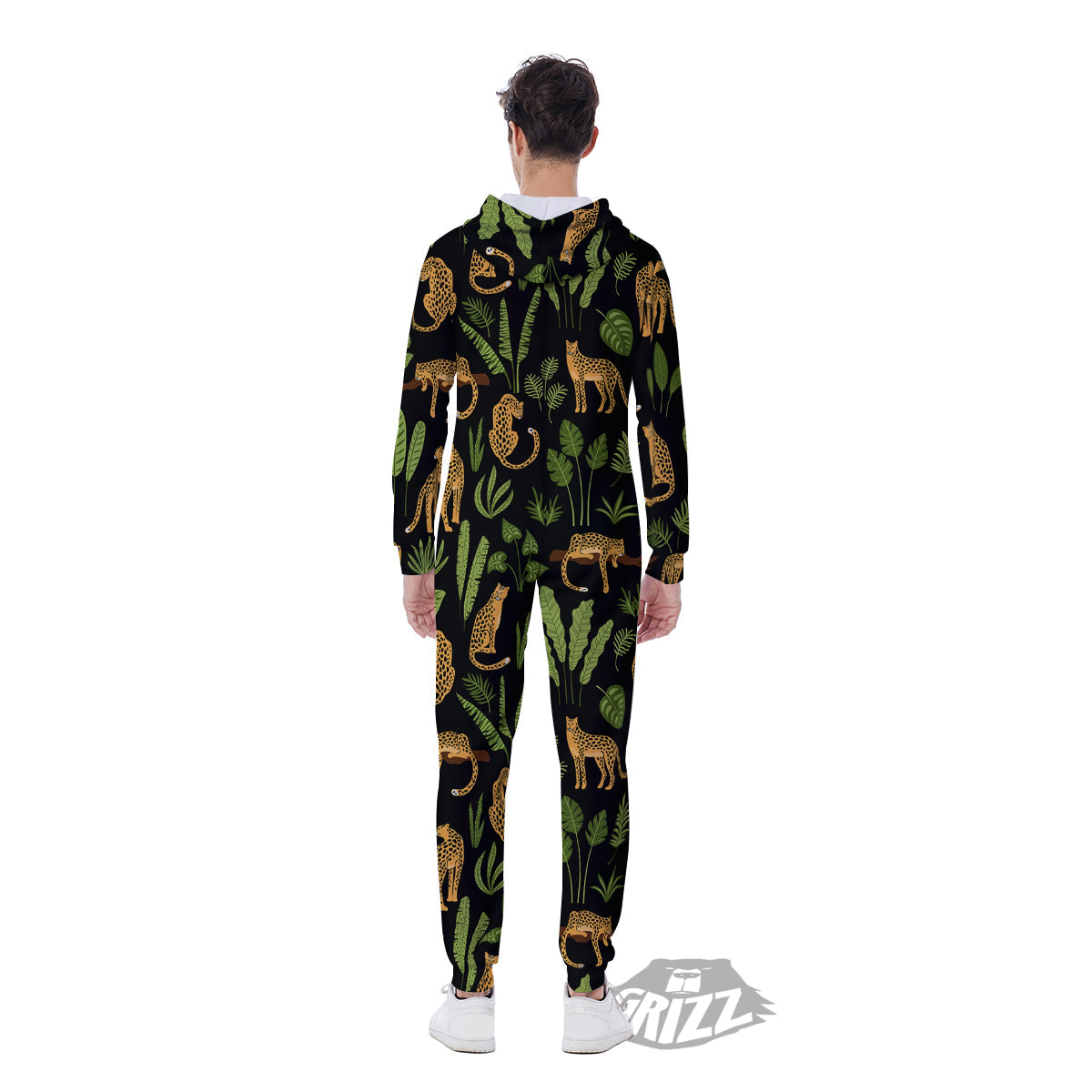 Jaguar Tropical Print Pattern Men's Jumpsuit-grizzshop