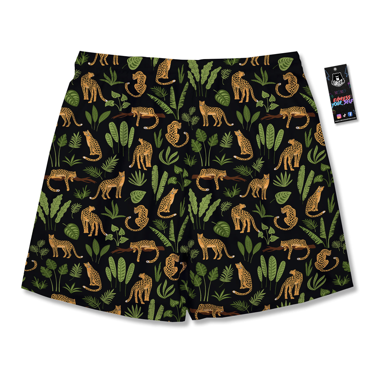 Jaguar Tropical Print Pattern Men's Running Shorts-grizzshop