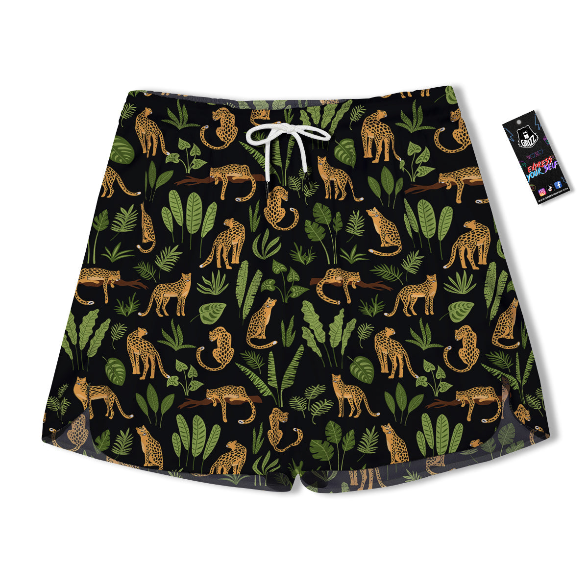 Jaguar Tropical Print Pattern Men's Running Shorts-grizzshop