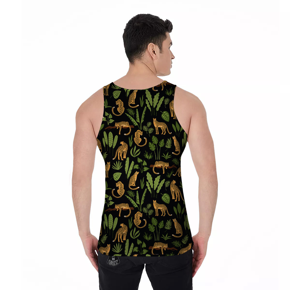 Jaguar Tropical Print Pattern Men's Tank Top-grizzshop