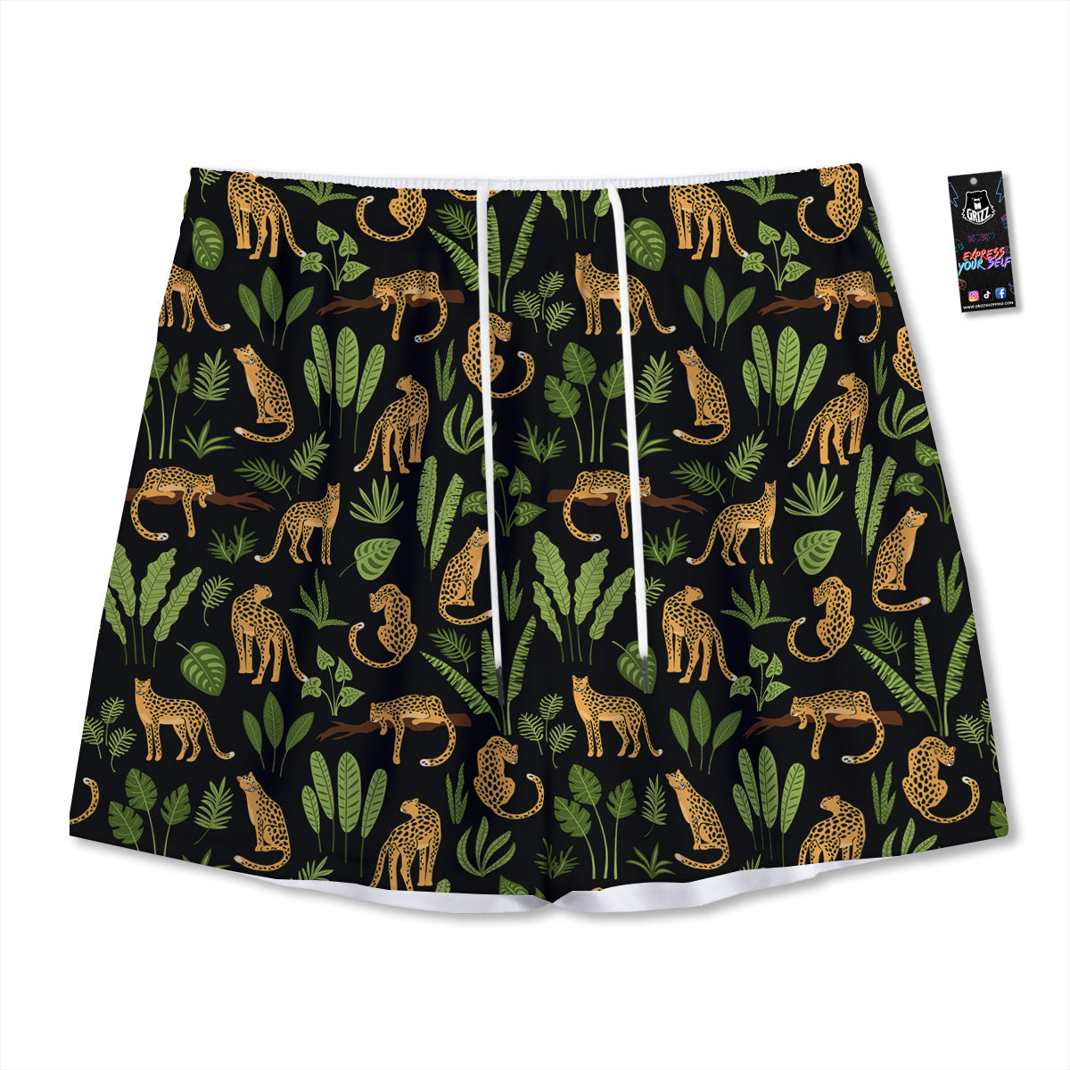 Jaguar Tropical Print Pattern Mesh Shorts