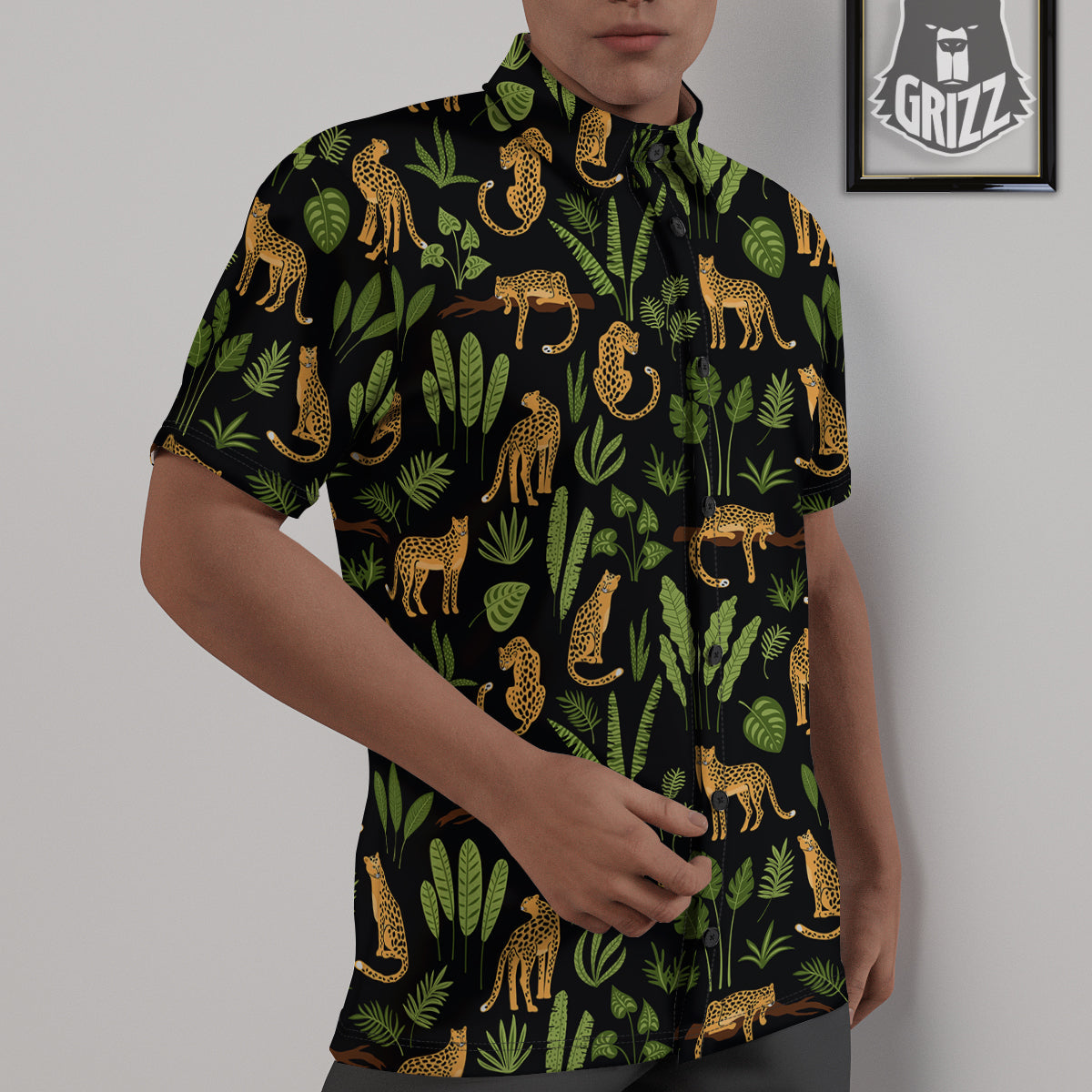 Jaguar Tropical Print Pattern Untucked Shirts-grizzshop