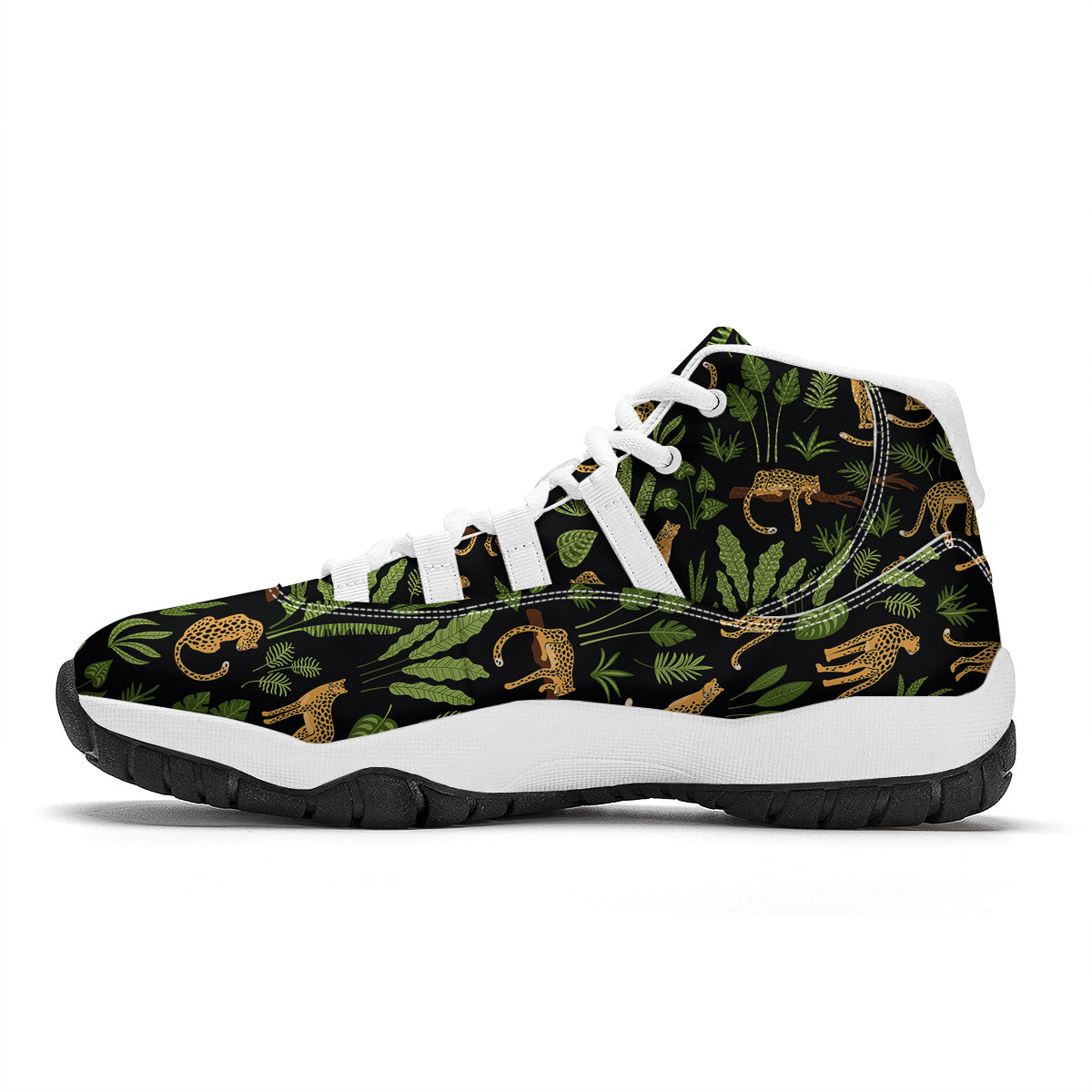 Jaguar Tropical Print Pattern White Bball Shoes-grizzshop