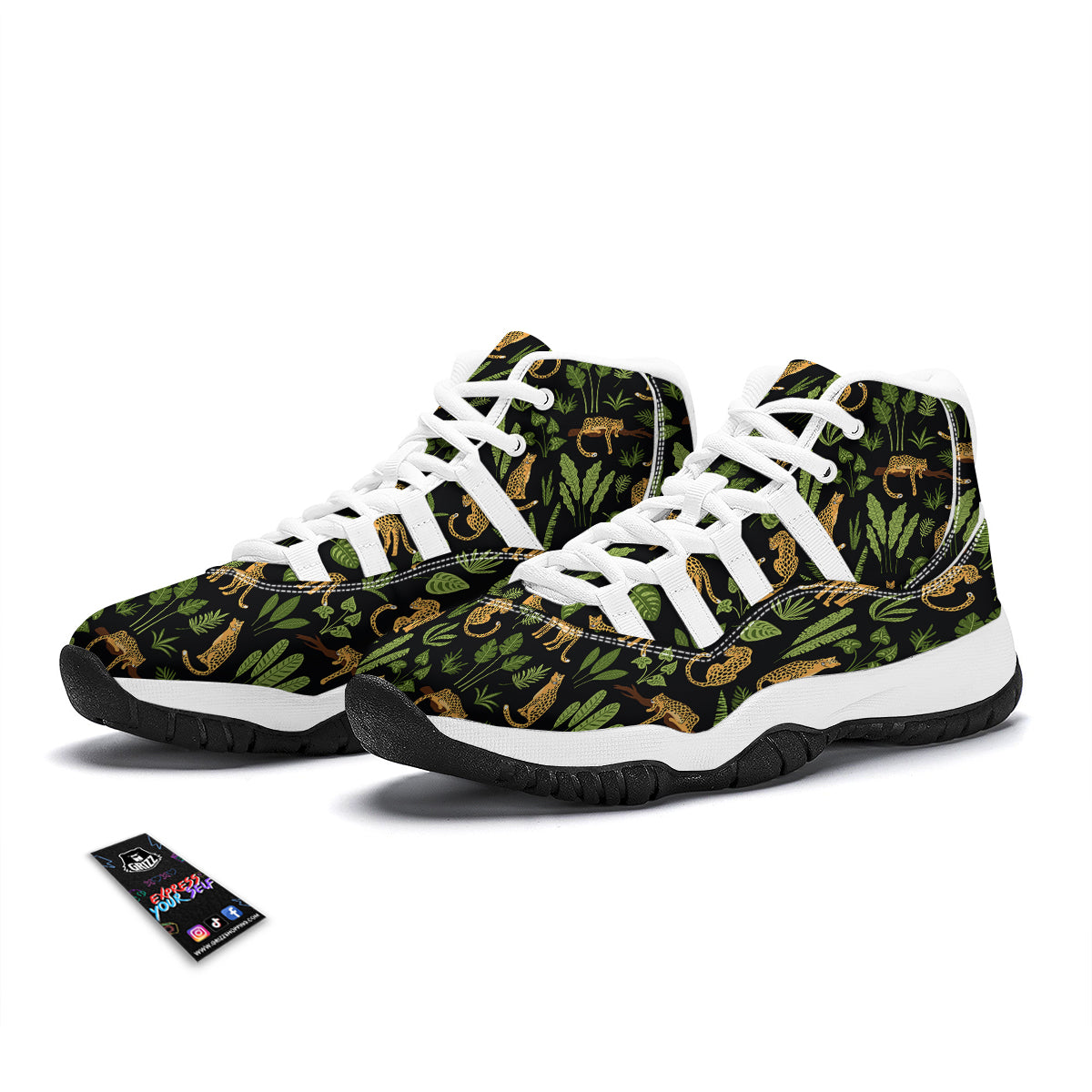 Jaguar Tropical Print Pattern White Bball Shoes-grizzshop