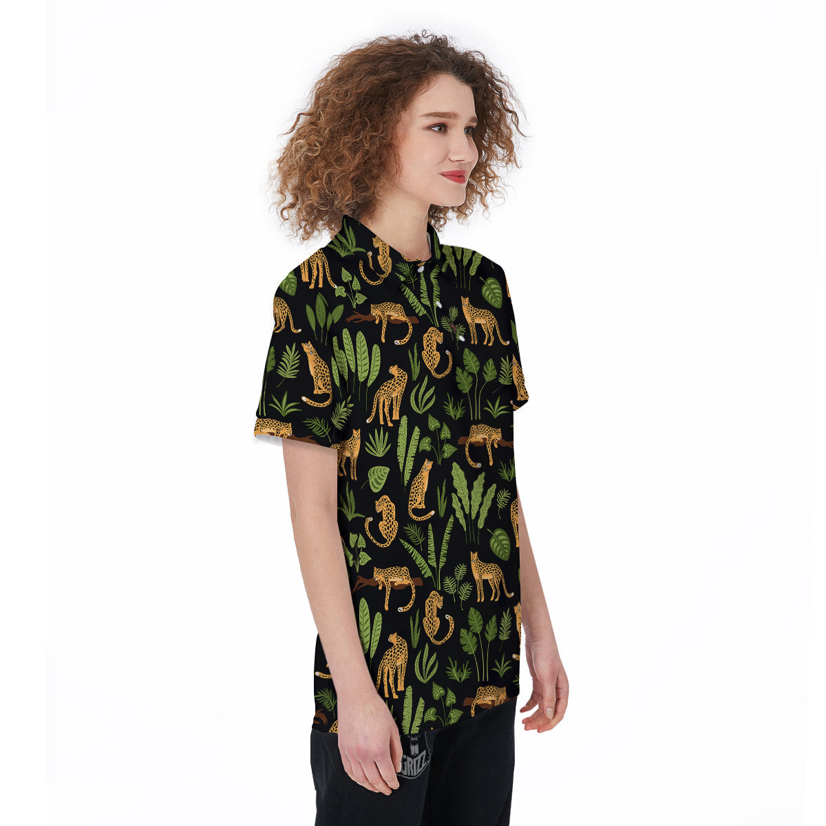 Jaguar Tropical Print Pattern Women's Golf Shirts-grizzshop