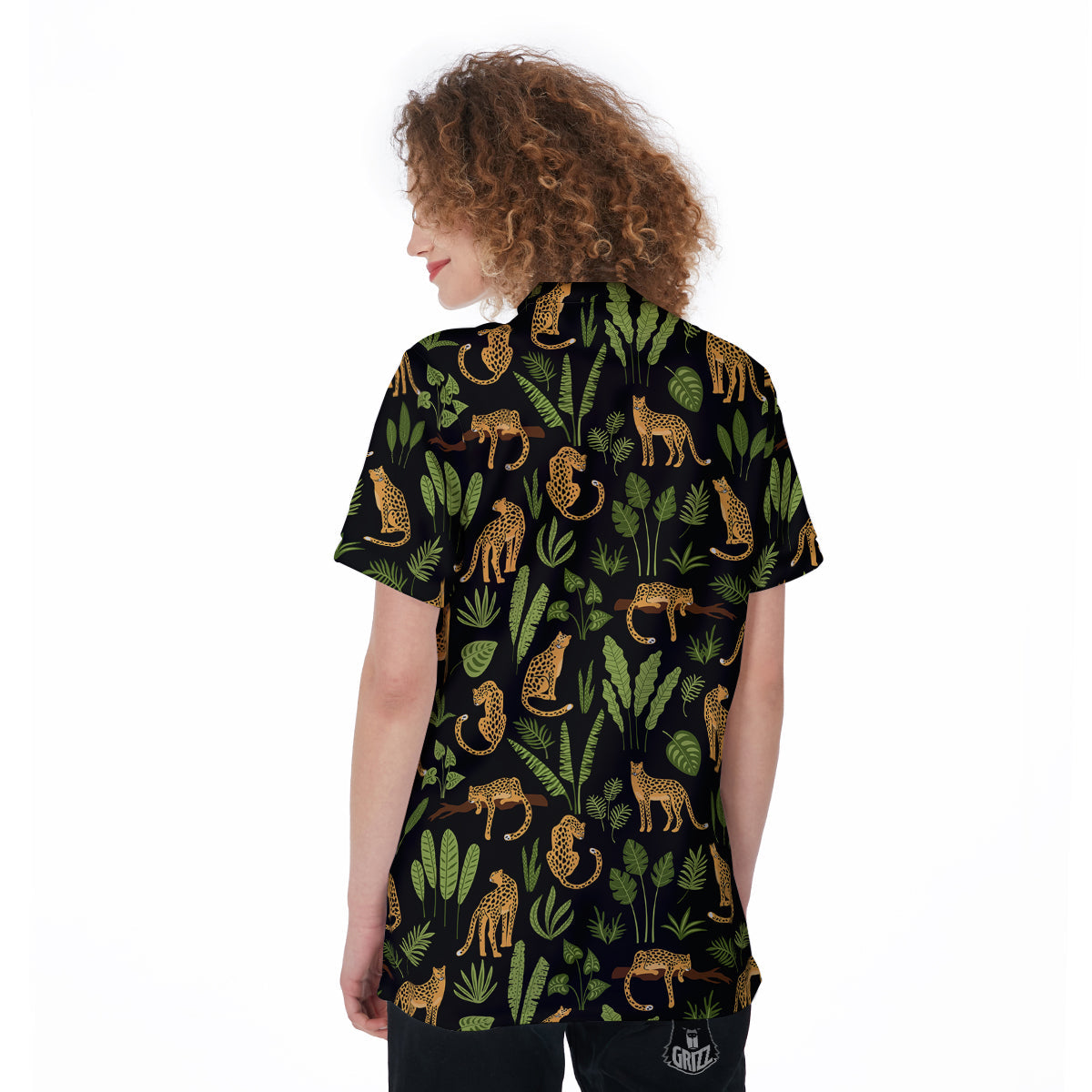 Jaguar Tropical Print Pattern Women's Golf Shirts-grizzshop