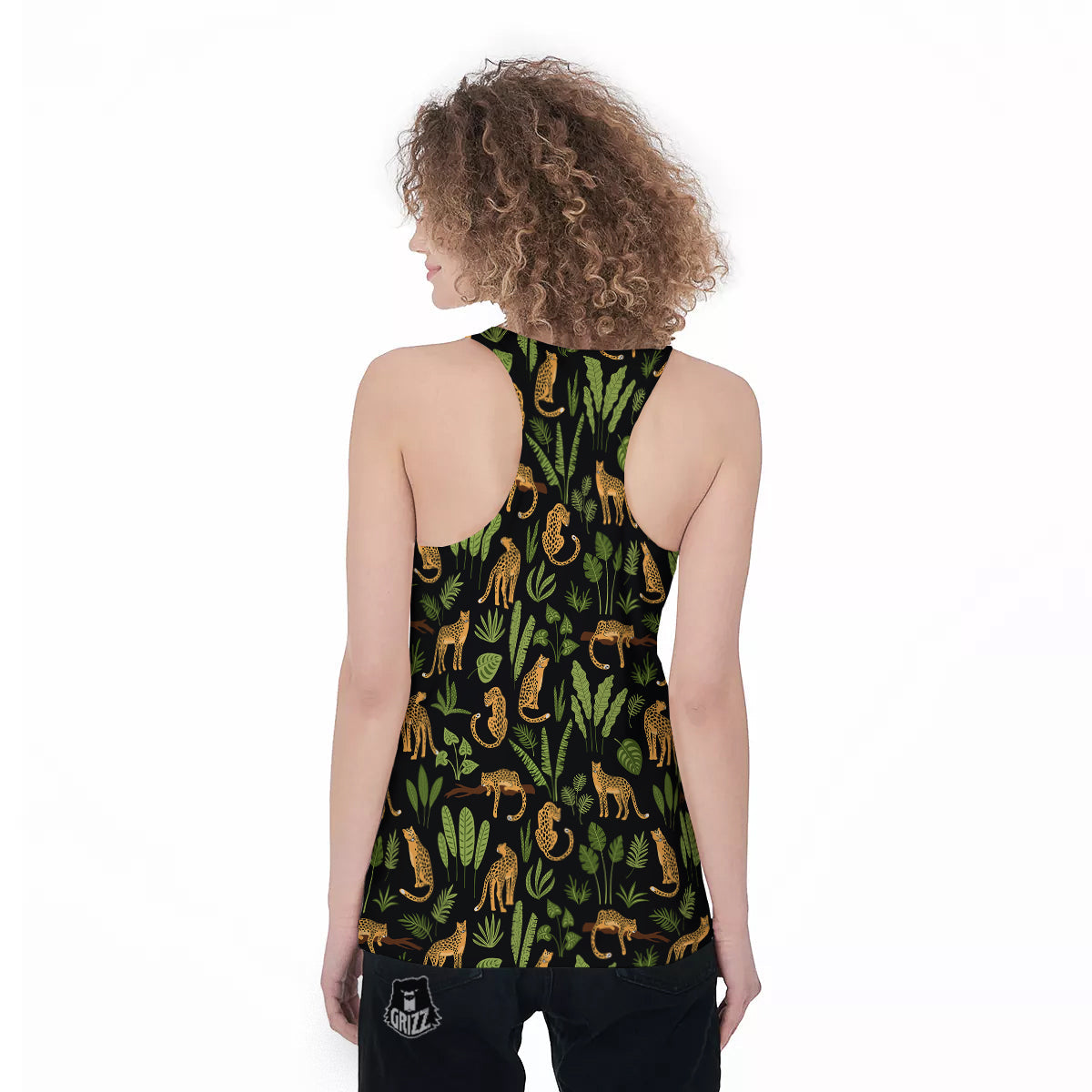 Jaguar Tropical Print Pattern Women's Racerback Tank Top-grizzshop
