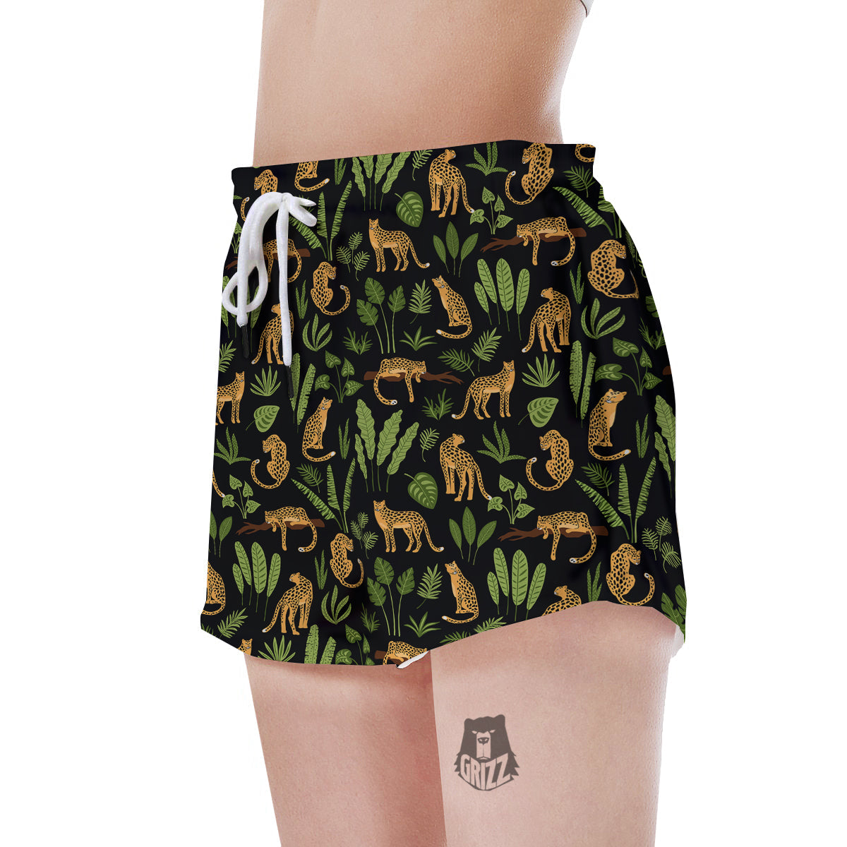 Jaguar Tropical Print Pattern Women's Shorts-grizzshop