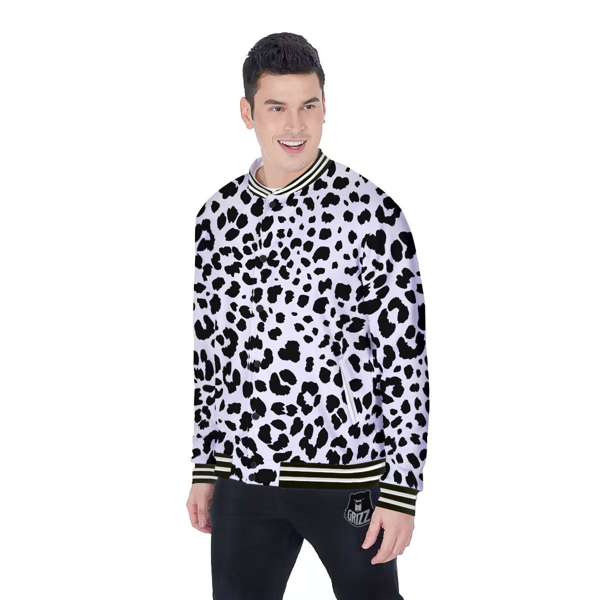 Jaguar White And Black Print Pattern Baseball Jacket-grizzshop
