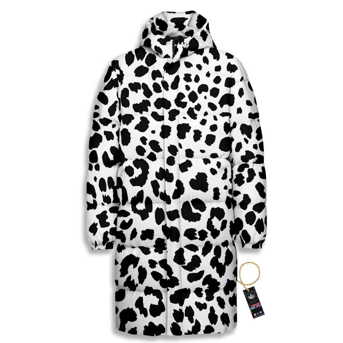 Jaguar White And Black Print Pattern Long Down Jacket-grizzshop