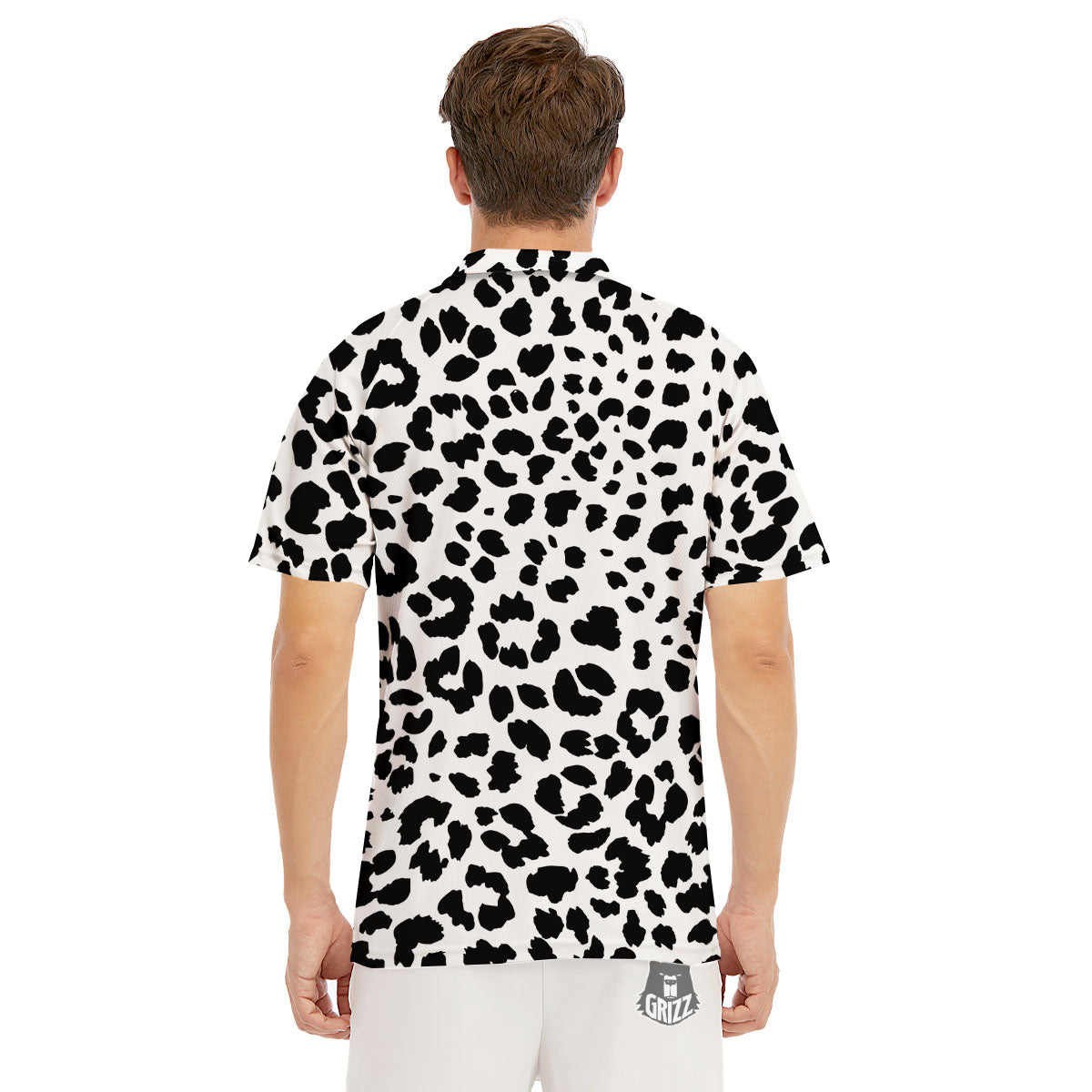 Jaguar White And Black Print Pattern Men's Golf Shirts-grizzshop
