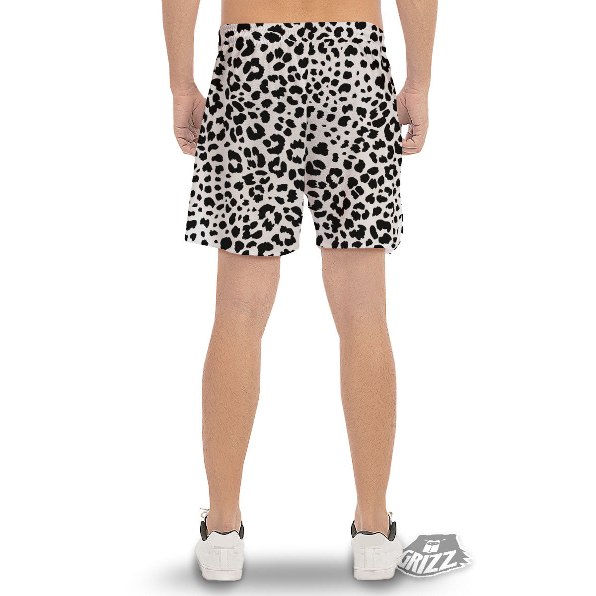 Jaguar White And Black Print Pattern Men's Gym Shorts-grizzshop