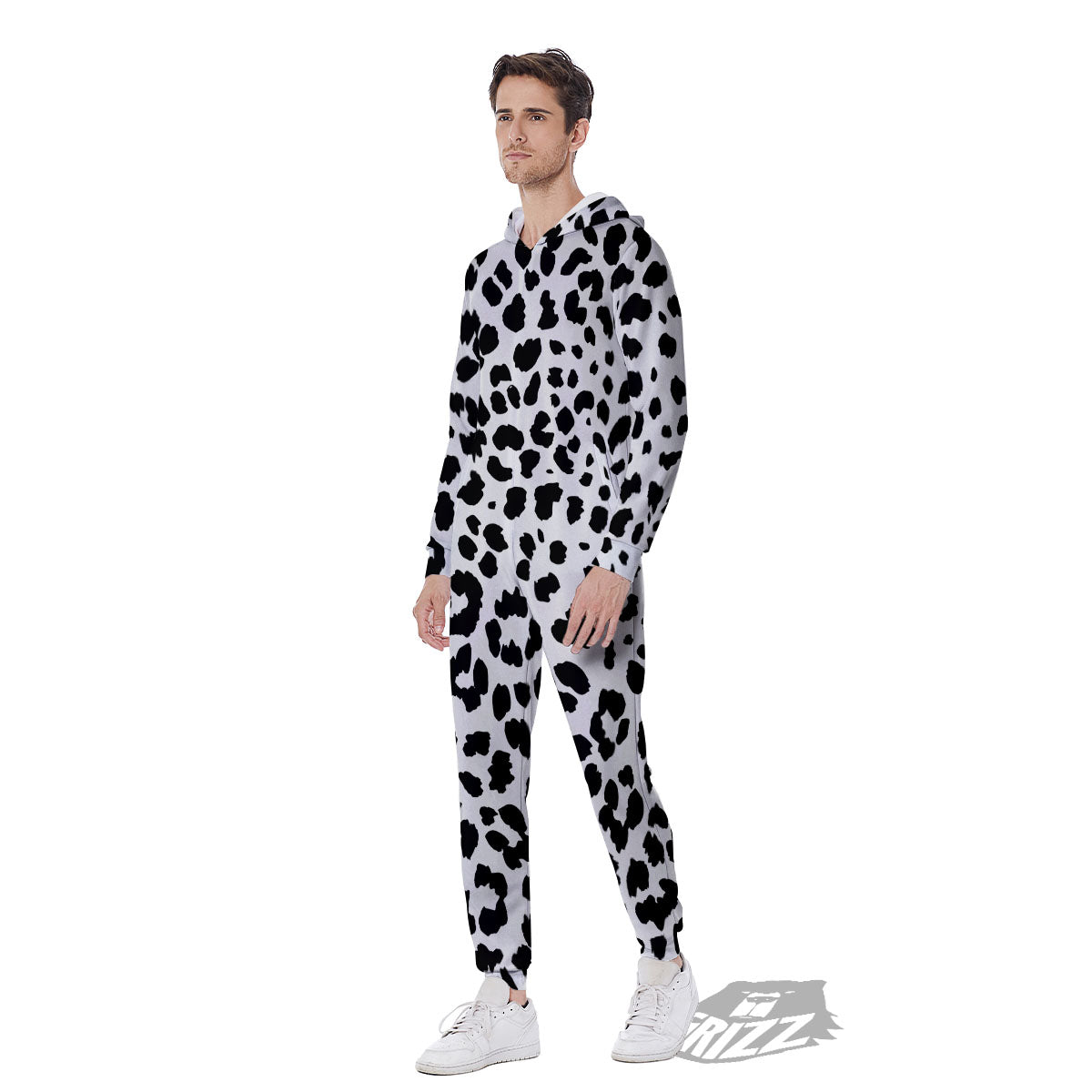 Jaguar White And Black Print Pattern Men's Jumpsuit-grizzshop