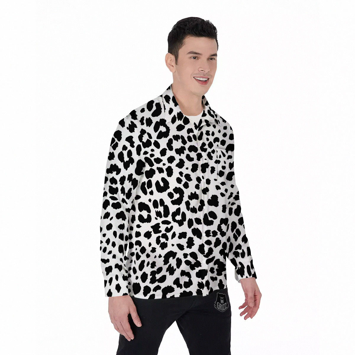 Jaguar White And Black Print Pattern Men's Long Sleeve Shirts-grizzshop