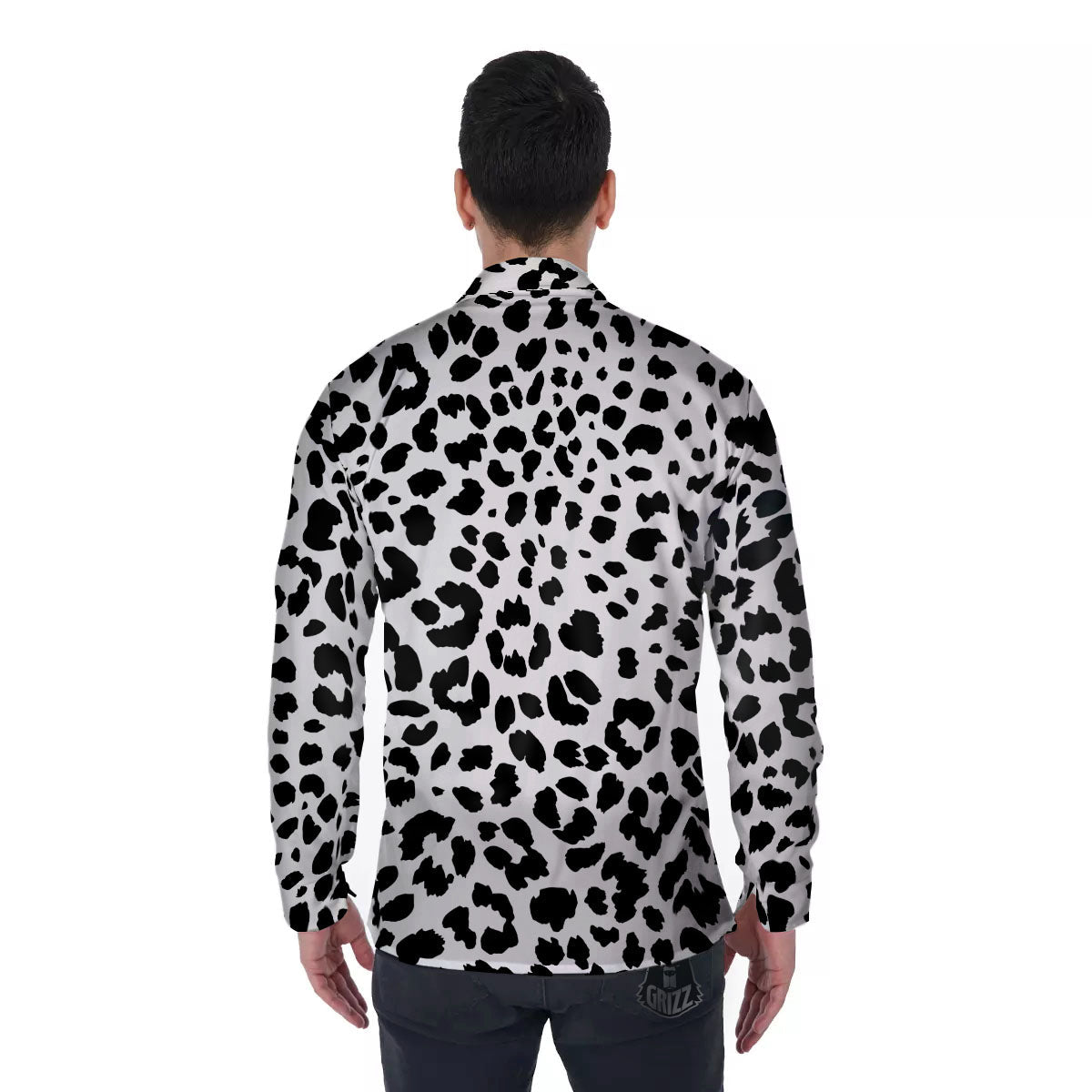 Jaguar White And Black Print Pattern Men's Long Sleeve Shirts-grizzshop