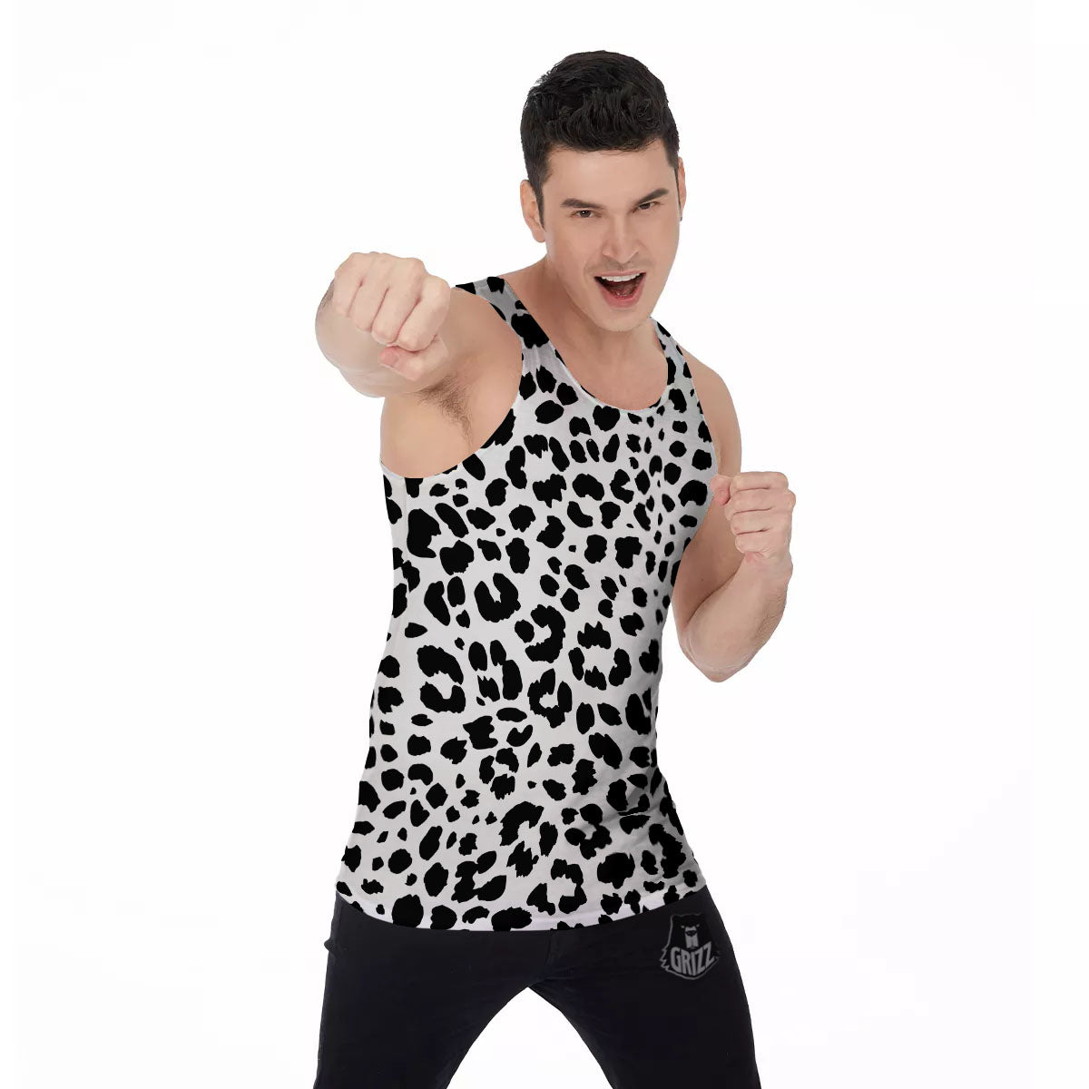 Jaguar White And Black Print Pattern Men's Tank Top-grizzshop